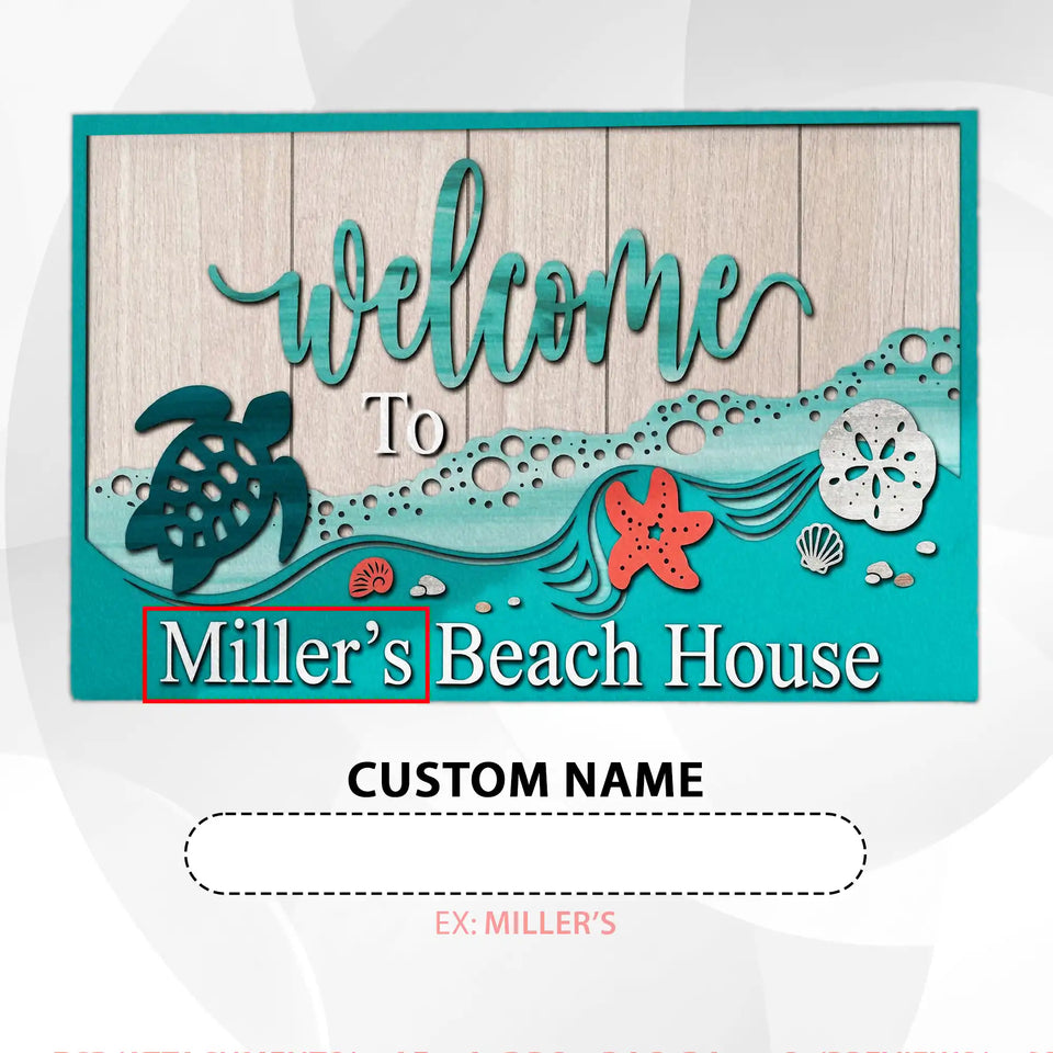 Personalized Beach House Doormat – Custom Family Name Turtle Mat