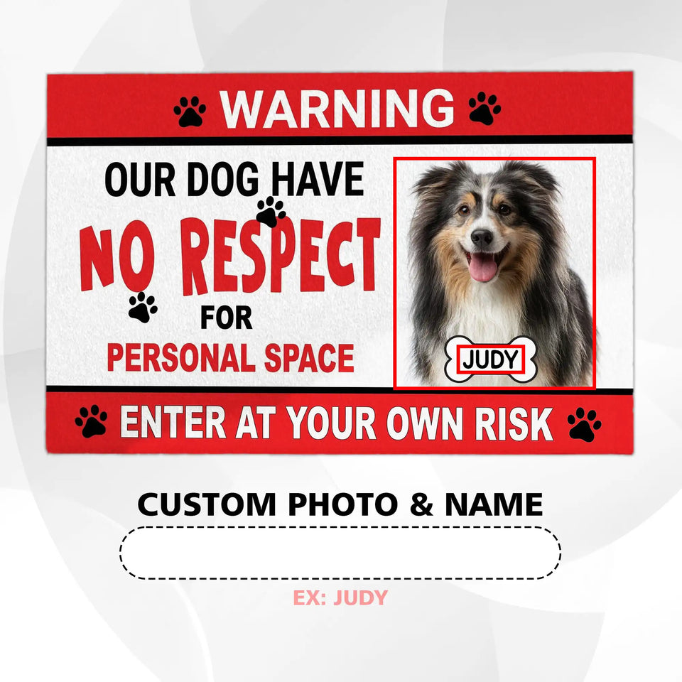 Personalized Dog Warning Doormat – Custom Pet Photo & Name Mat
