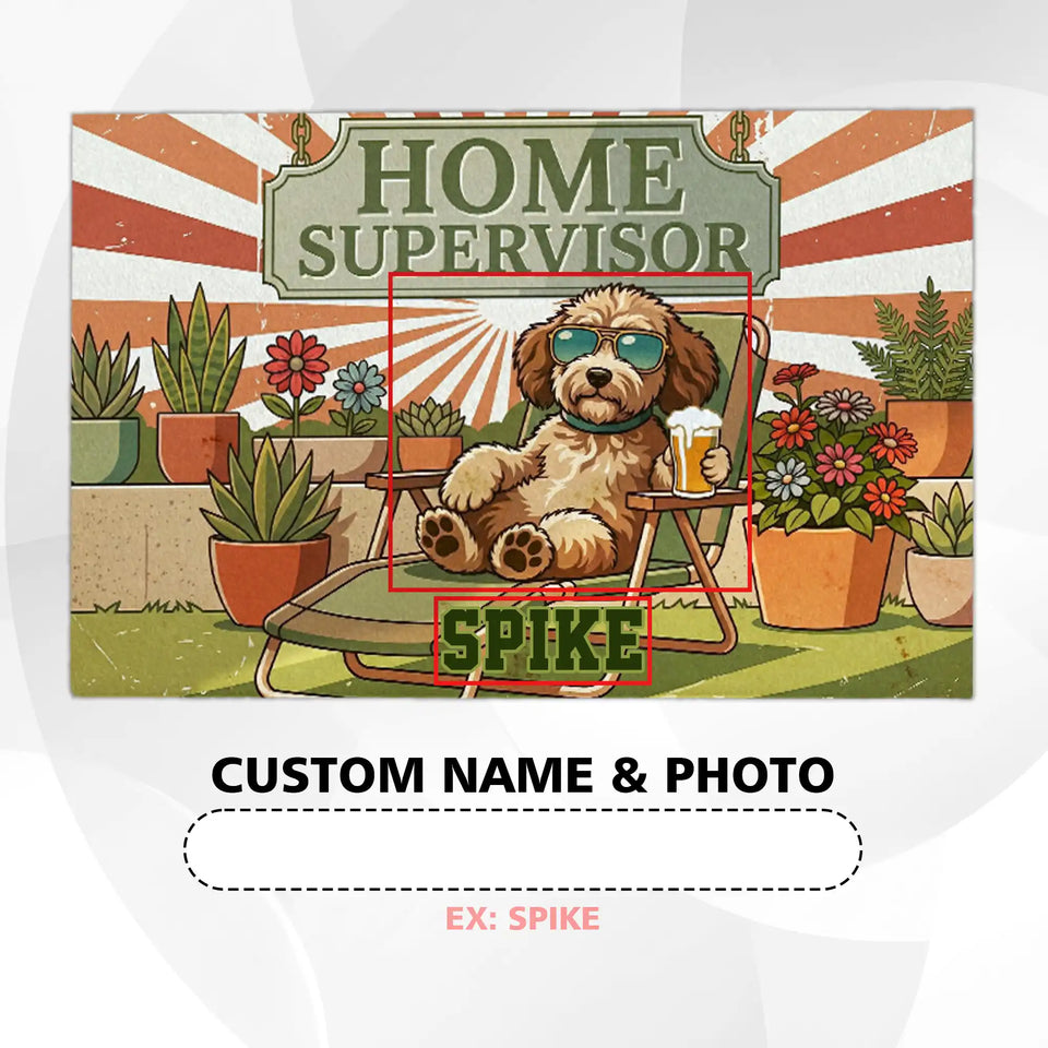 Personalized Pet Photo Doormat – Home Supervisor Welcome Mat