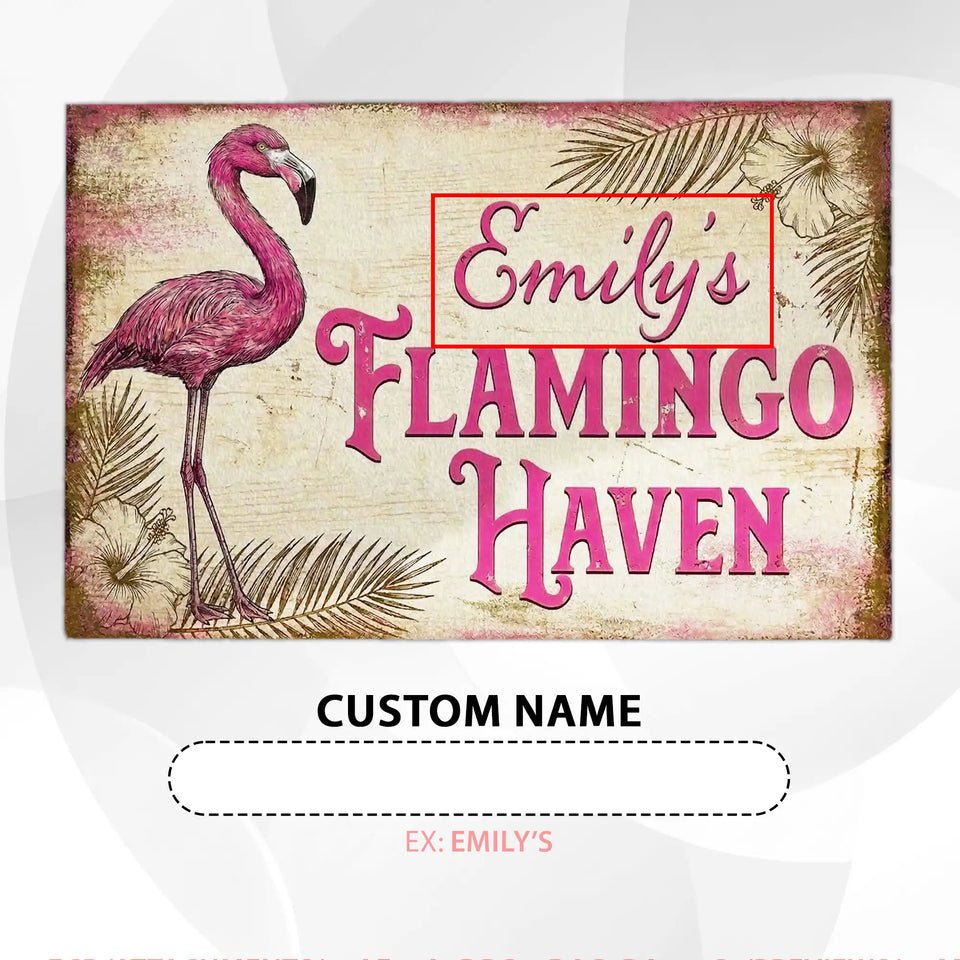 Personalized Vintage Flamingo Doormat – Custom Name Tropical Mat