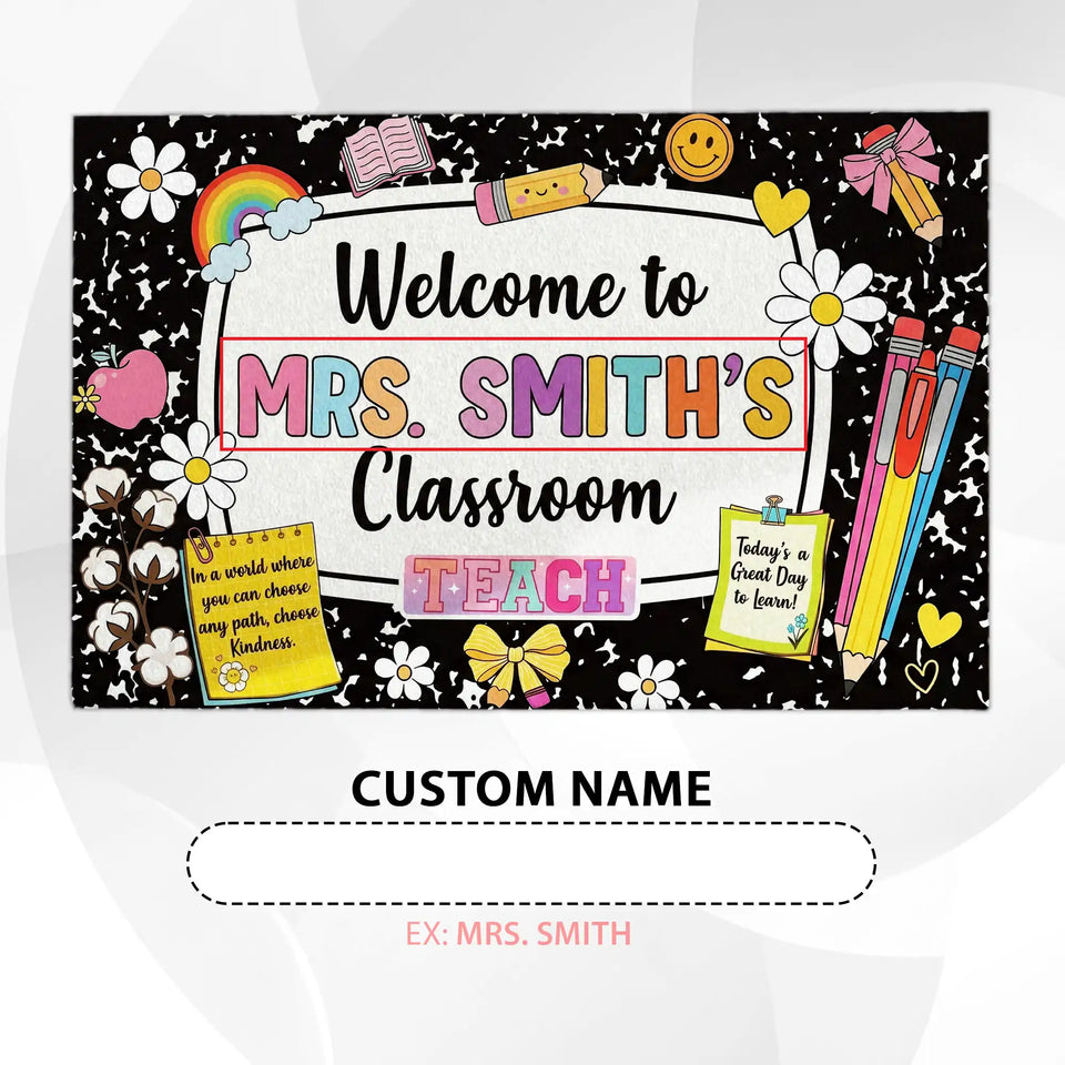 Personalized School Supplies Teacher Doormat – Custom Name Mat