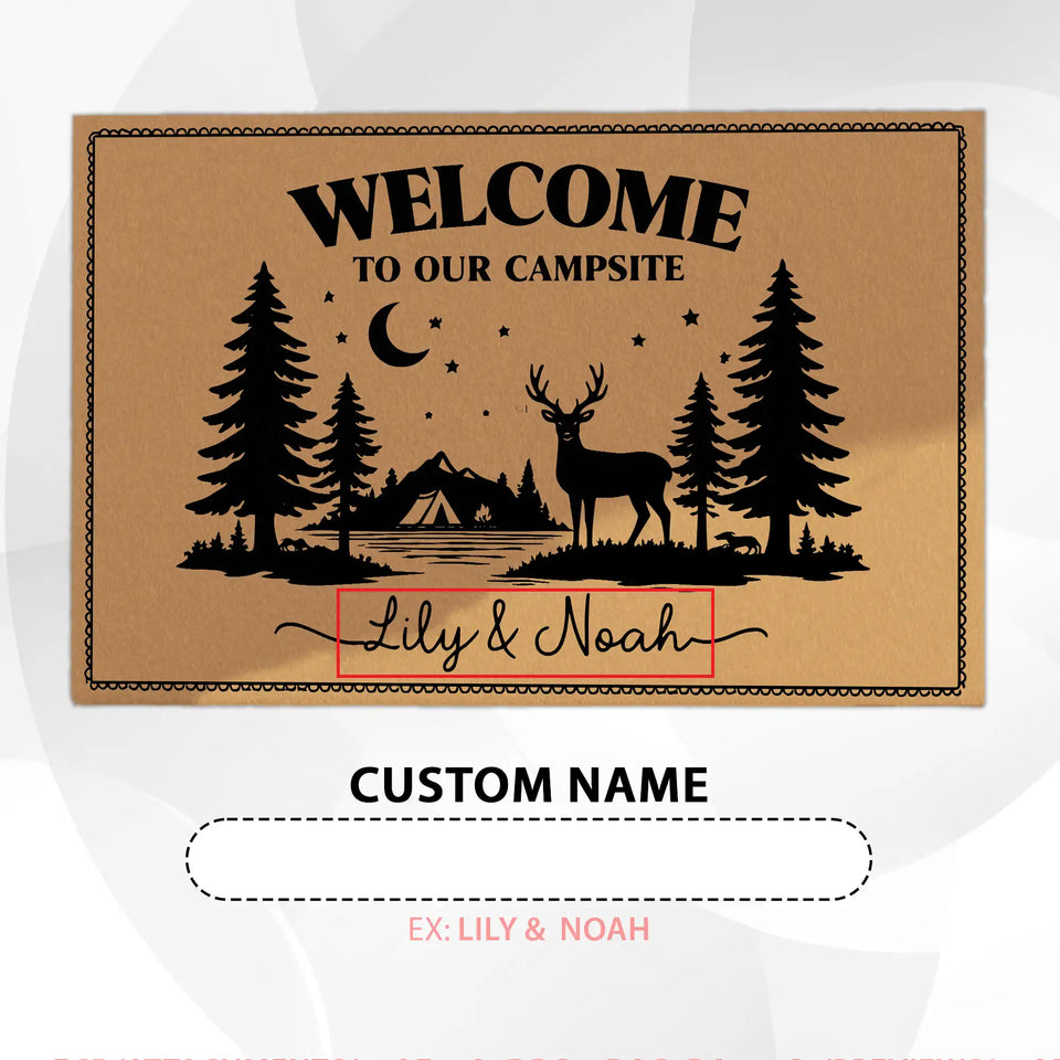 Personalized Campsite Doormat – Custom Couple Names Welcome Mat