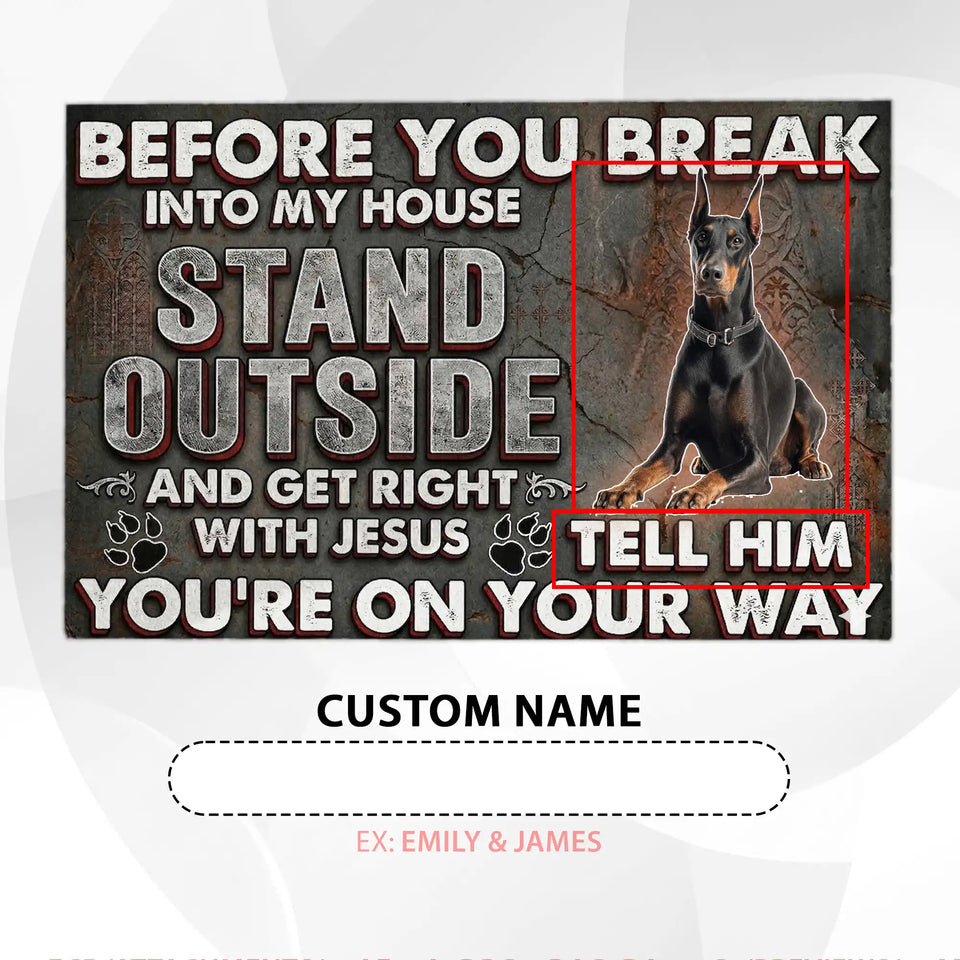 Personalized Doberman Warning Doormat – Custom Name Christian Mat