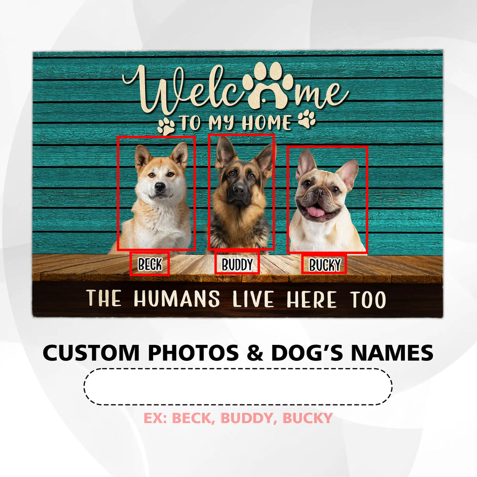 Personalized Turquoise Dog Doormat – Custom Pet Photos & Names Mat