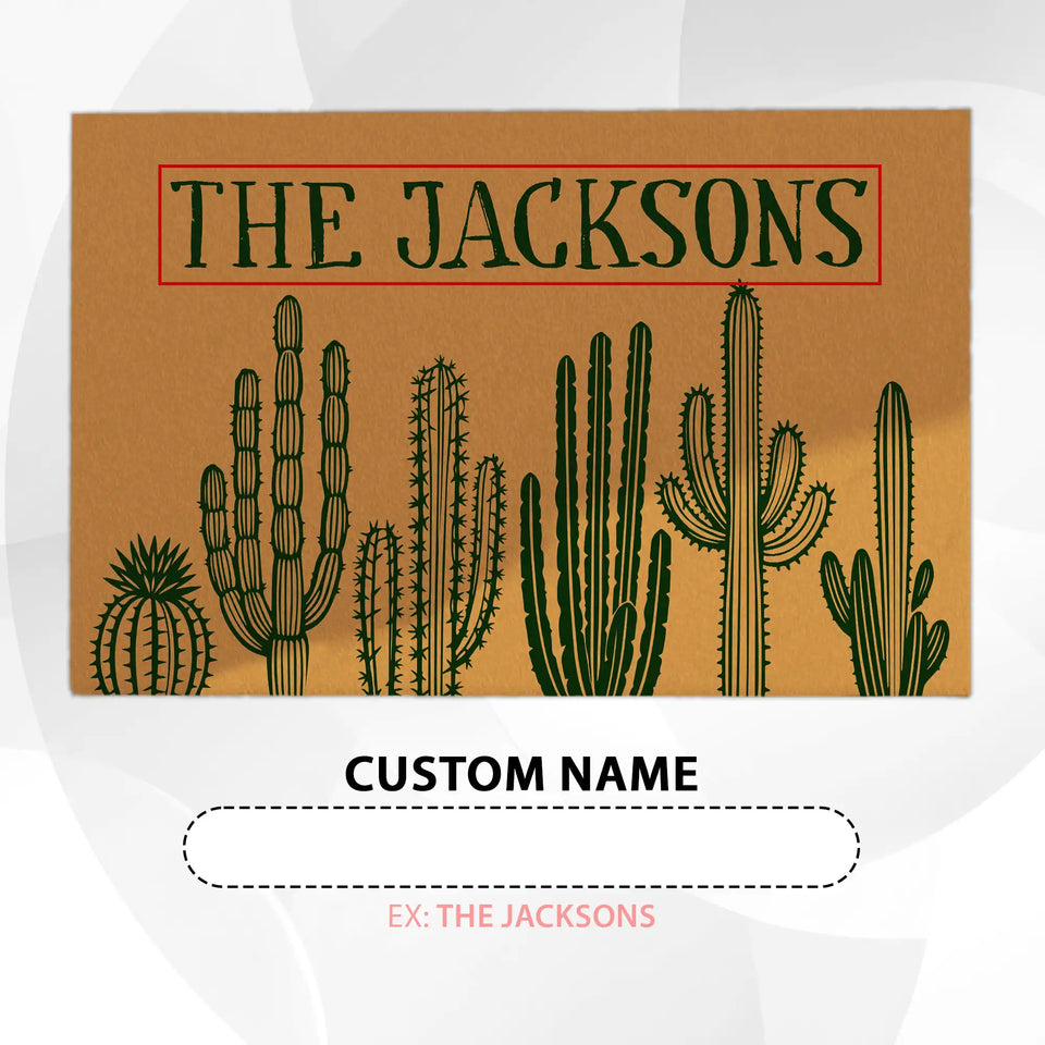 Personalized Cactus Doormat – Custom Family Name Welcome Mat