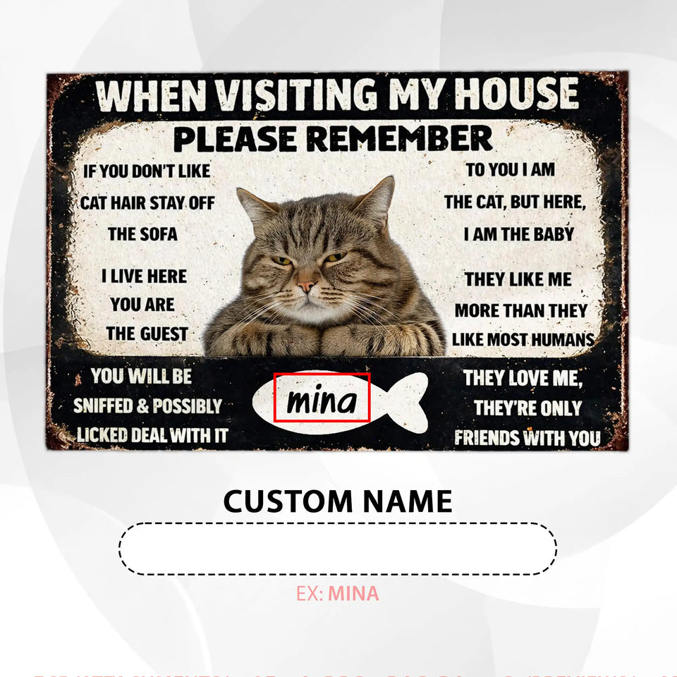 Personalized Cat House Rules Doormat – Custom Pet Name Mat