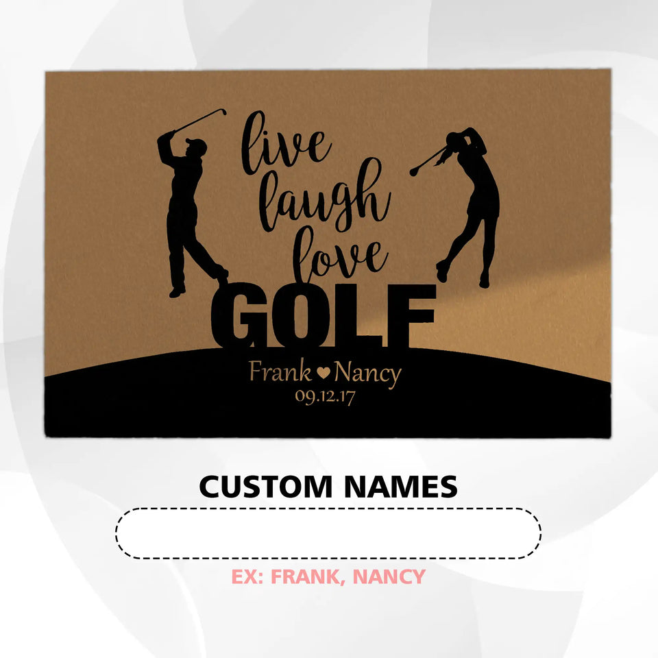 Personalized Golf Couple Doormat – Custom Names Anniversary Mat