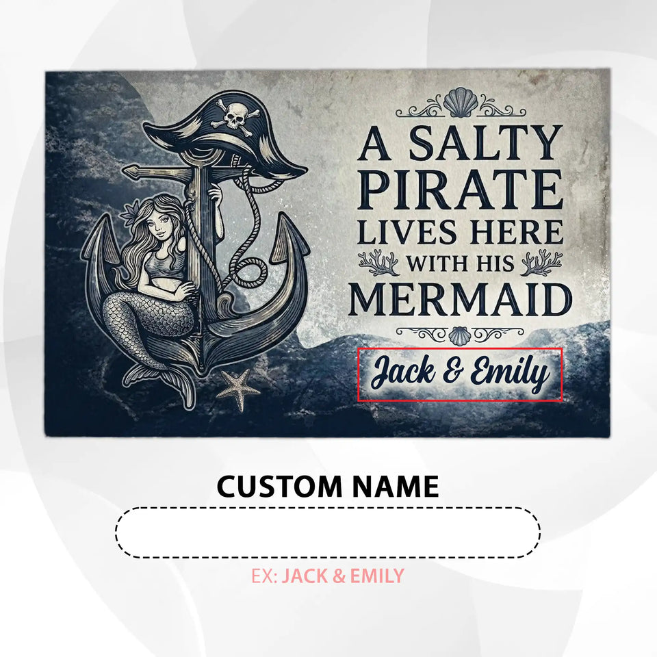 Personalized Pirate Mermaid Doormat – Nautical Couple Name Mat