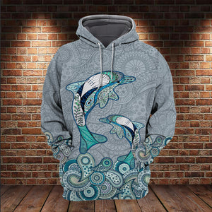 Cute Dolphin Mandala Ocean Animal All Over Print Dolphin Lover Gifts Unisex Hoodie