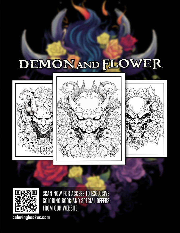 Demon And Flower 30 Pages Printable Coloring Book