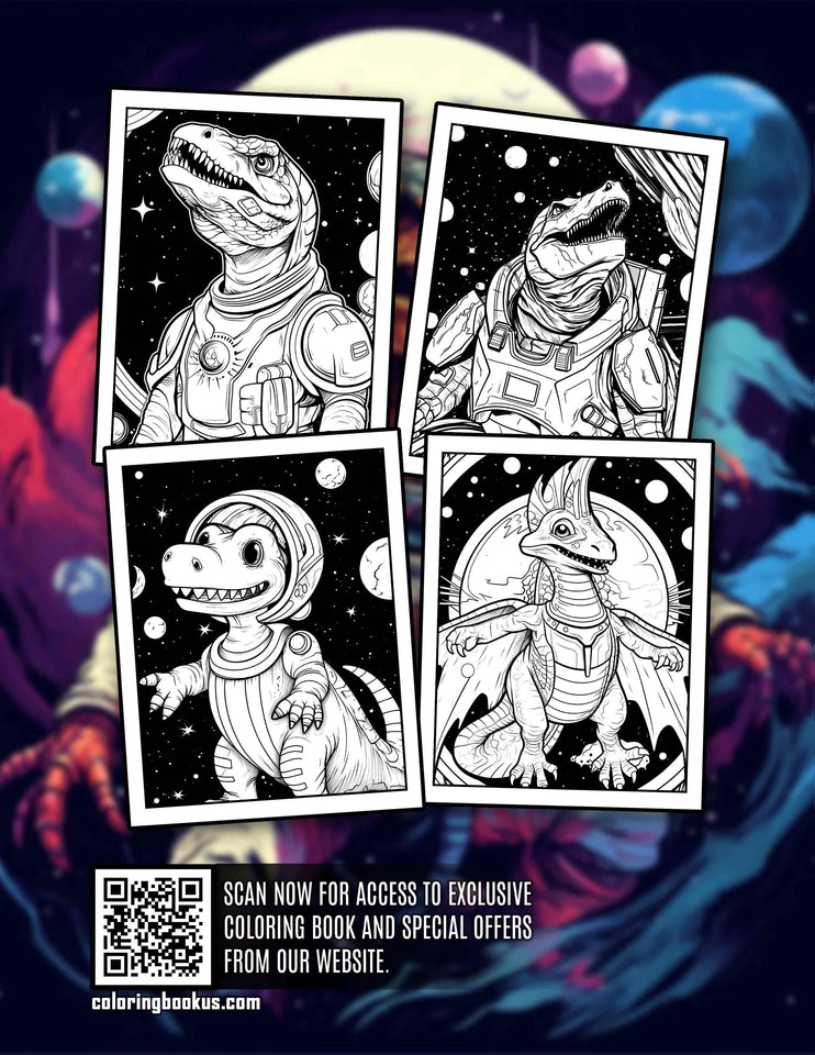 Dino In Space 30 Pages Printable Coloring Book