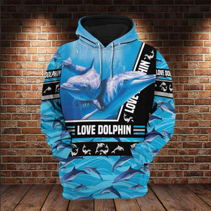 Dolphin Love In Ocean All Over Print Dolphin Lover Gifts Unisex Hoodie