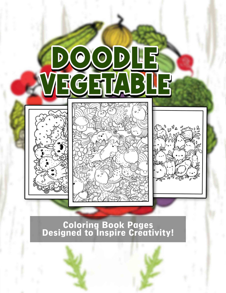 Doodle Vegetable 30 Pages Printable Coloring Book