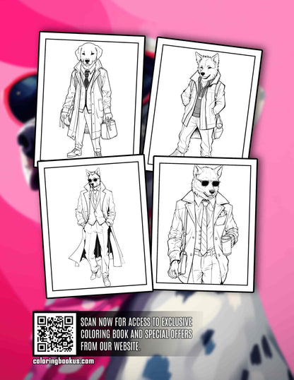 Fashionable Modern Dog 30 Pages Printable Coloring Book