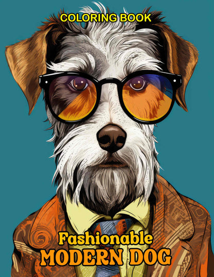 Fashionable Modern Dog 30 Pages Printable Coloring Book