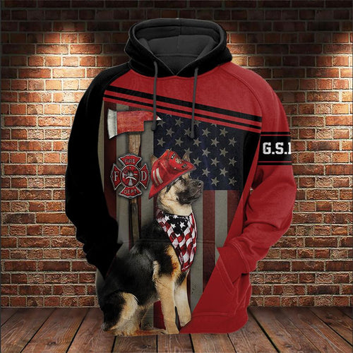Firefighter German Shepherd American Hero All Over Gift Print Unisex Hoodie Dog Lover Gifts
