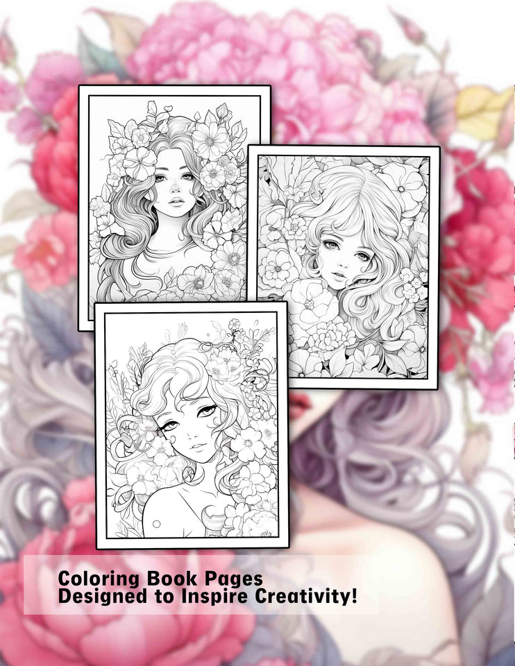 Floral Lady 30 Pages Printable Coloring Book