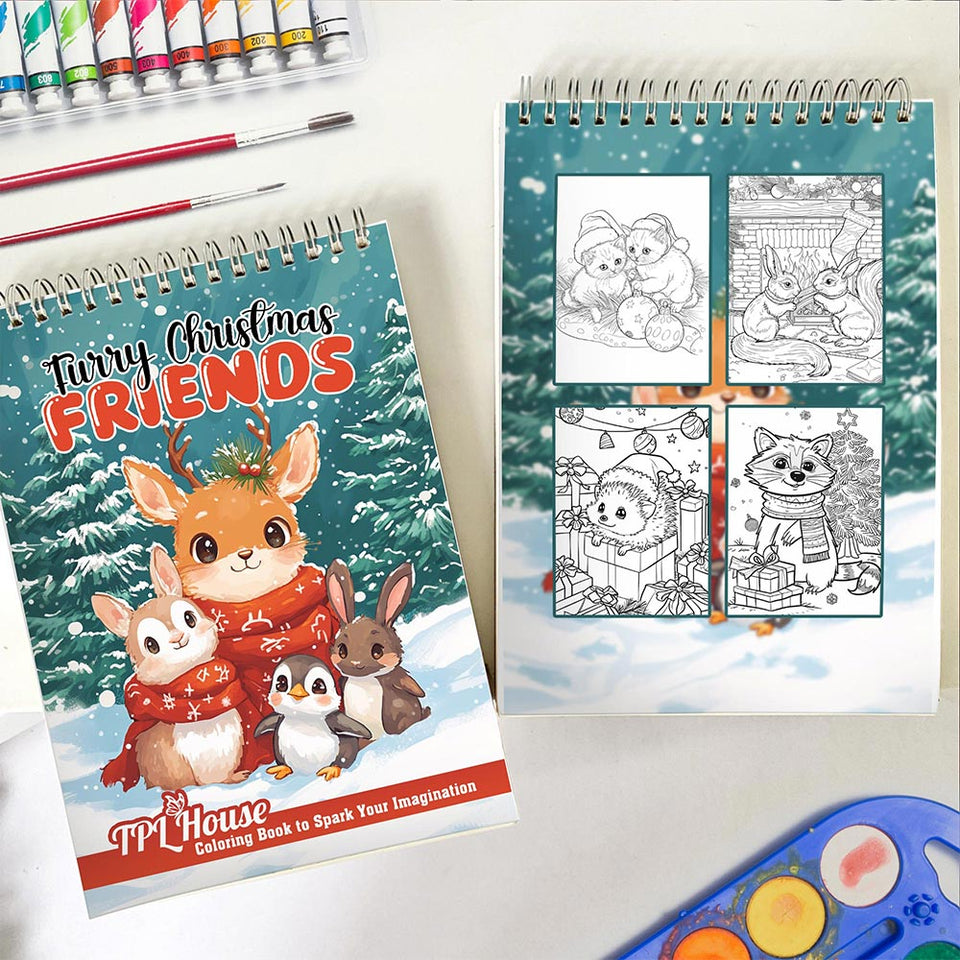 Furry Christmas Friends Coloring Book Spiral Bound for Adult