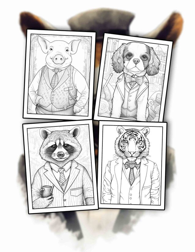 Gentleman Animals 30 Pages Printable Coloring Book