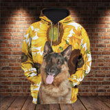 German Shepherd Flower With Natural  All Over Gift Print Unisex Hoodie Dog Lover Gifts