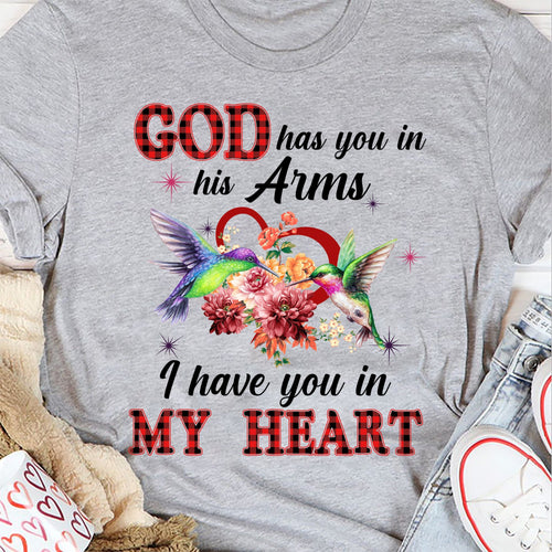 Hummingbird couple, heart shape, God has you in his arm, I have you in my heart - Heaven Apparel