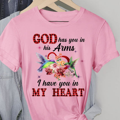 Hummingbird couple, heart shape, God has you in his arm, I have you in my heart - Heaven Apparel
