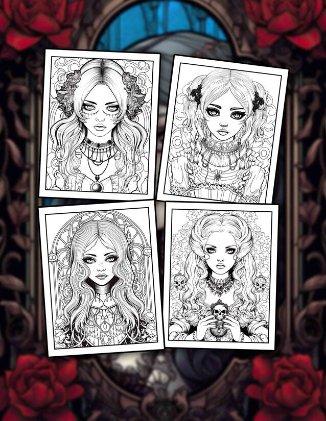 Gothic Girl Darkness 30 Pages Printable Coloring Book