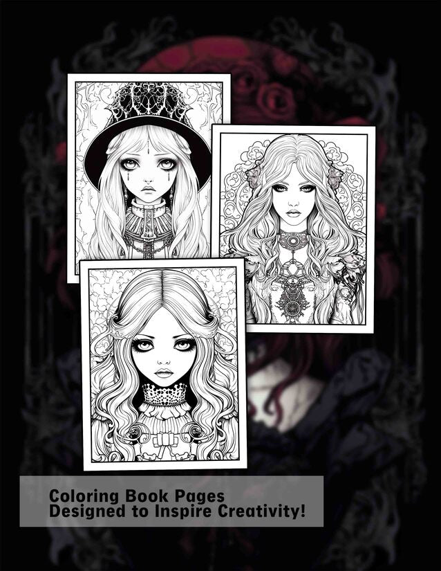 Gothic Girl Darkness 30 Pages Printable Coloring Book