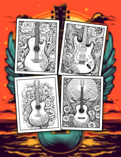 Guitar 30 Pages Printable Coloring Book