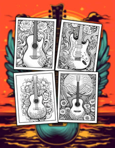 Guitar 30 Pages Printable Coloring Book