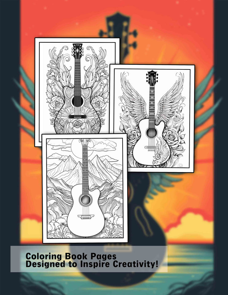 Guitar 30 Pages Printable Coloring Book