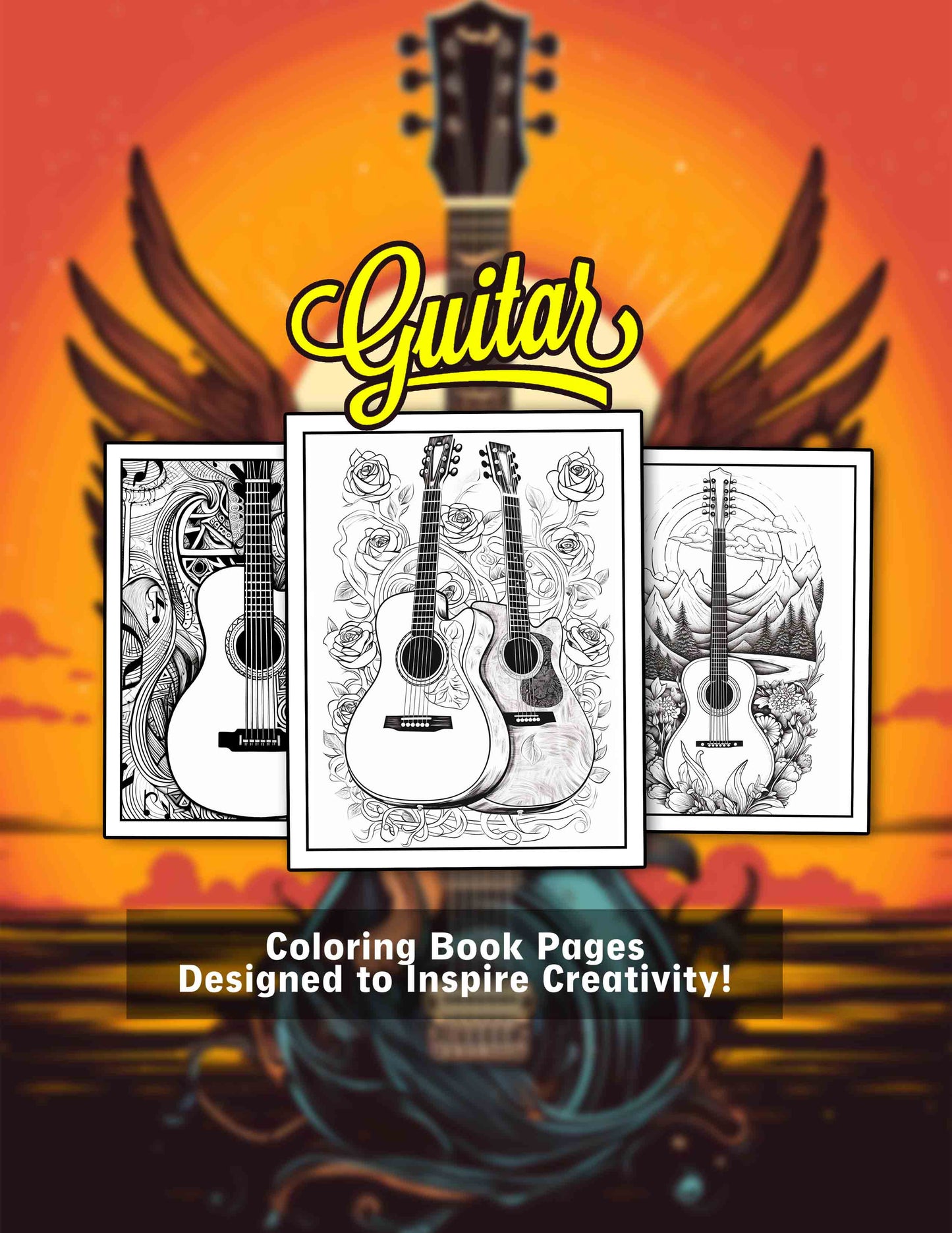Guitar 30 Pages Printable Coloring Book