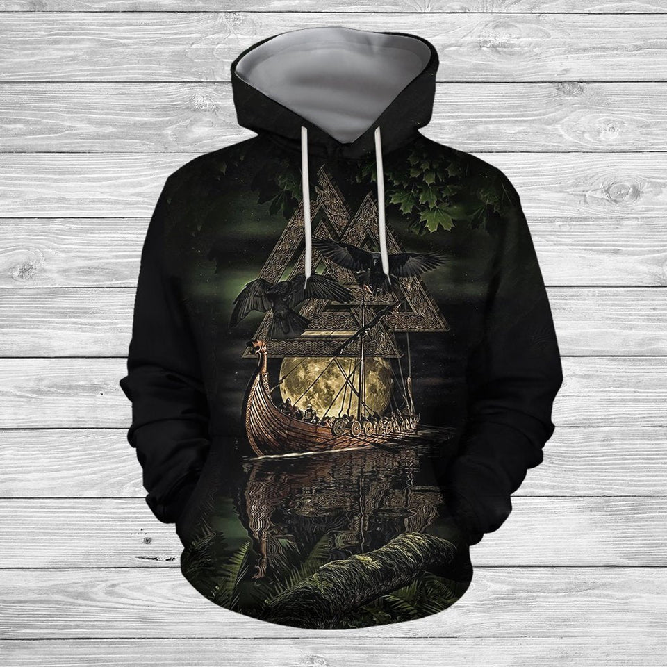 Unisex Hoodie All Over Print Viking Gifts 3D Printed Viking Ship Unisex Hoodie