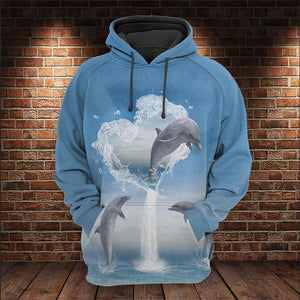 Heart Of Dolphins Ocean All Over Print Dolphin Lover Gifts Unisex Hoodie