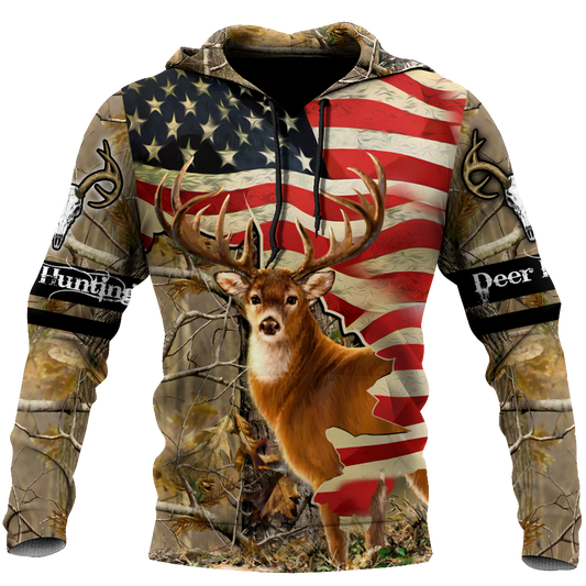 Hunting Gifts Deer Hunting Gifts Deer Hunting America Flag All Over Printed Unisex Hoodie