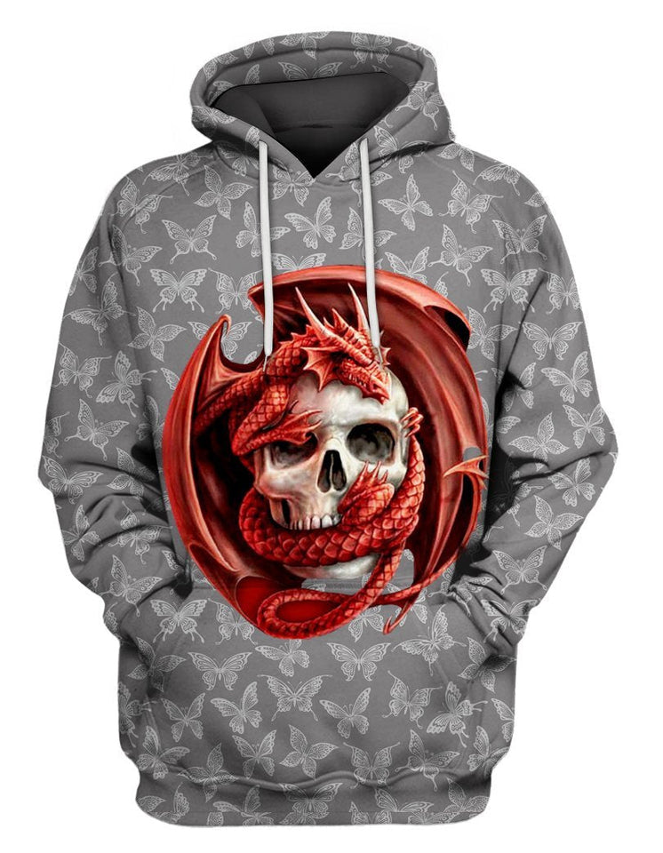 Unisex Hoodie All Over Print Skull Gifts Red Snake Skull Butterfly Unisex Hoodie
