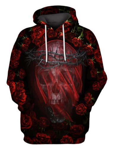 Unisex Hoodie All Over Print Skull Gifts Skull Rose Thorns Unisex Hoodie