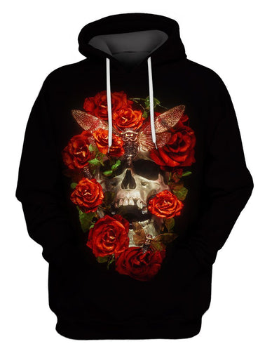 Unisex Hoodie All Over Print Skull Gifts Skull Red Rose Butterfly Unisex Hoodie