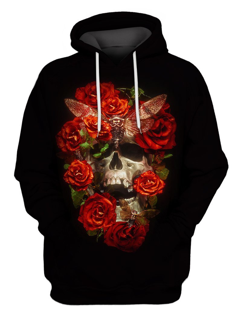 Unisex Hoodie All Over Print Skull Gifts Skull Red Rose Butterfly Unisex Hoodie