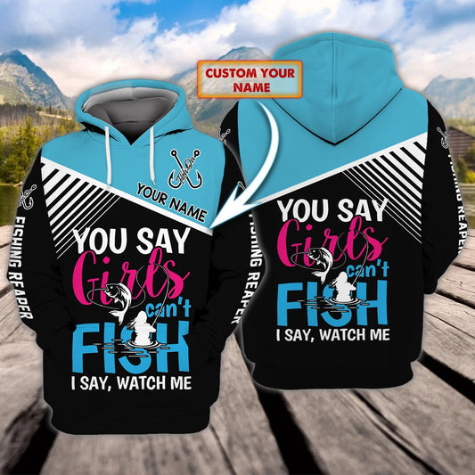 Fishing Girl Personalized Name All Over Print Unisex Hoodie