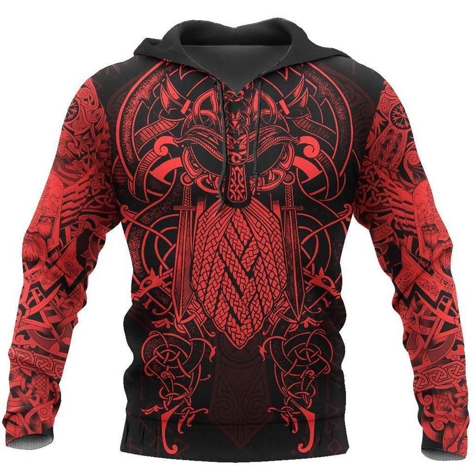 Unisex Hoodie All Over Print Viking Gifts Vikings - The Raven Red of Odin Tattoo Unisex Hoodie