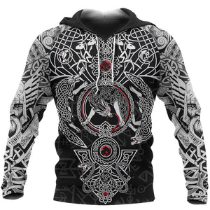 Unisex Hoodie All Over Print Viking Gifts 3D Printed Vikings Fenrir Skoll And Hati Valknut Unisex Hoodie