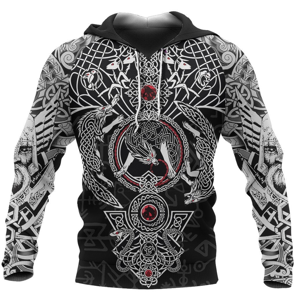 Unisex Hoodie All Over Print Viking Gifts 3D Printed Vikings Fenrir Skoll And Hati Valknut Unisex Hoodie