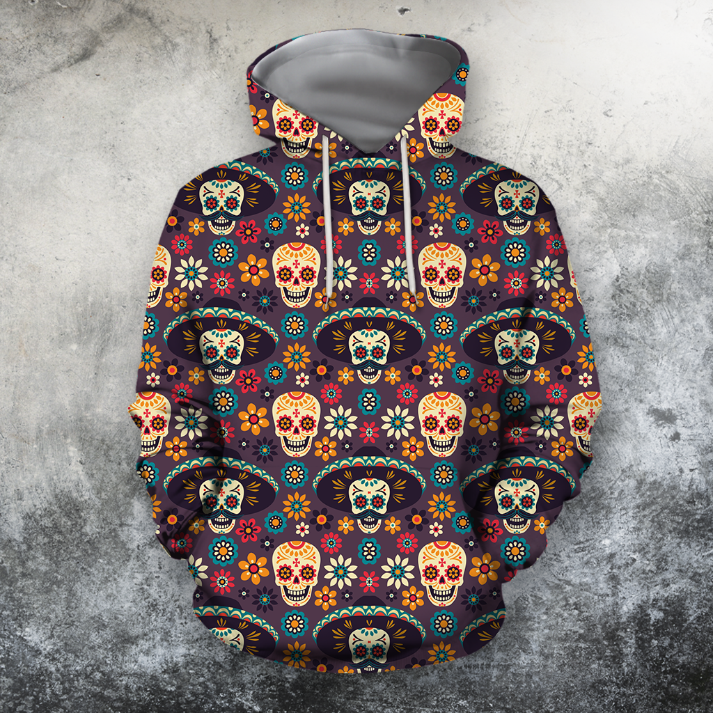 Unisex Hoodie All Over Print Skull Gifts Blusa Bsc Mexican Hat Skull Unisex Hoodie