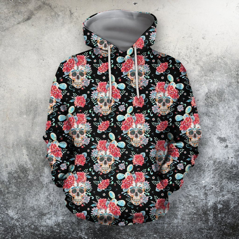 Unisex Hoodie All Over Print Skull Gifts All Over Printed The Skull And Flower Unisex Hoodie