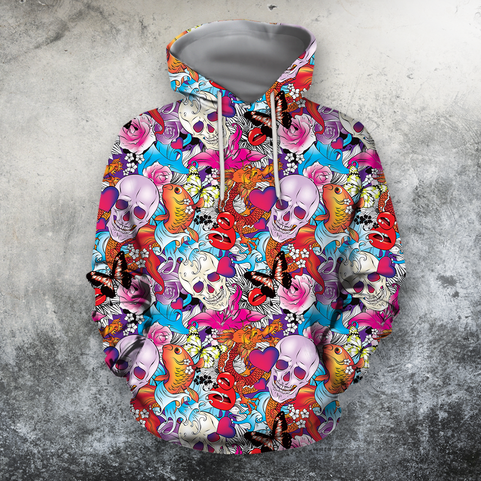 Unisex Hoodie All Over Print Skull Gifts All Over Print Paisley Pattern Skull Unisex Hoodie