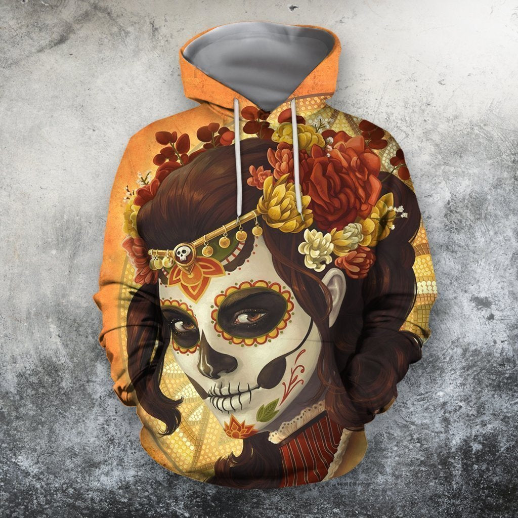 Unisex Hoodie All Over Print Skull Gifts All Over Sugar Beautiful Skull Unisex Hoodie