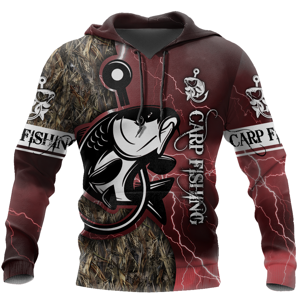 Unisex Hoodie All Over Print Fishing Gifts Carp Fishing Black Red Unisex Hoodie