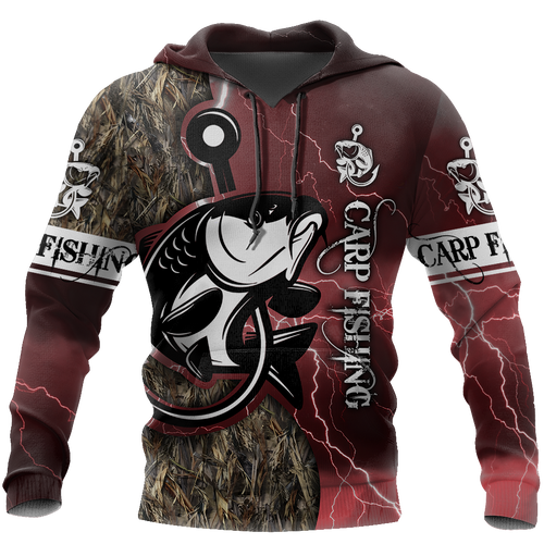 Unisex Hoodie All Over Print Fishing Gifts Carp Fishing Black Red Unisex Hoodie