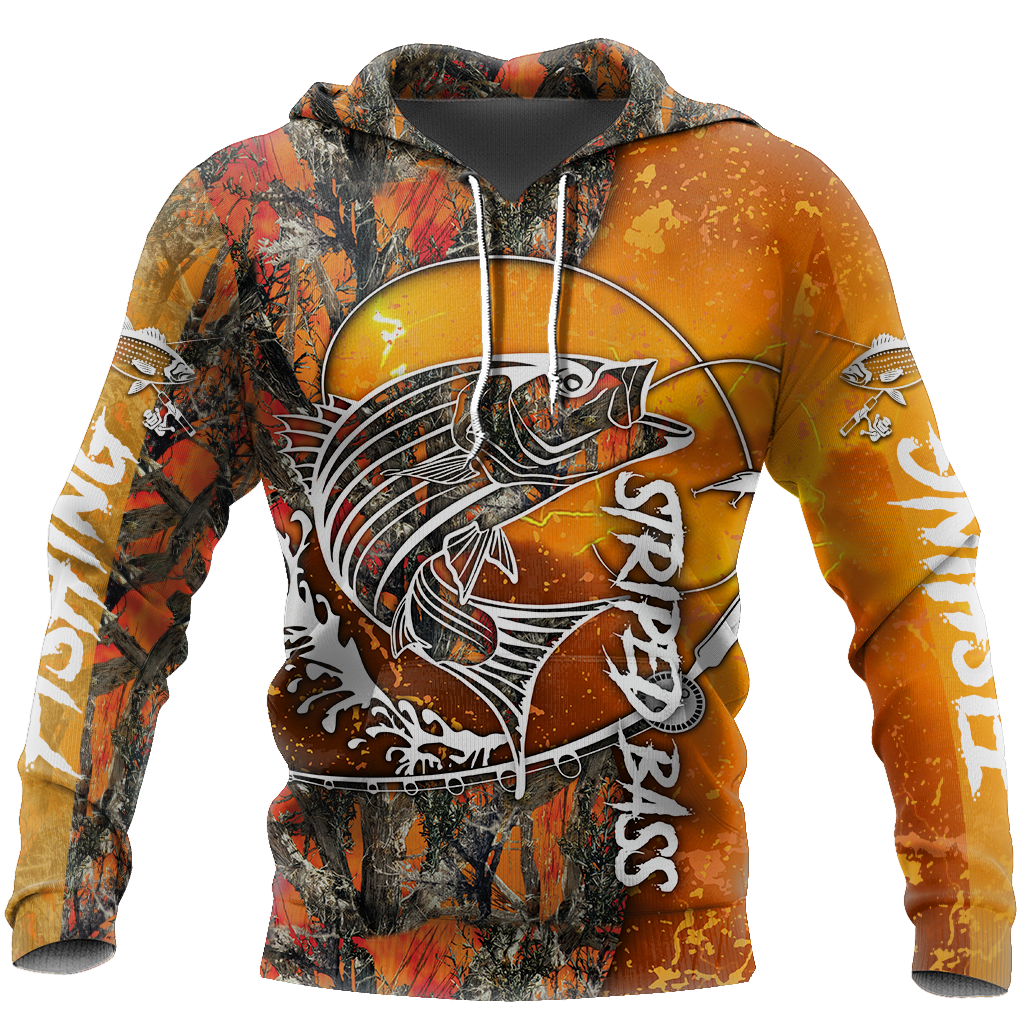 Fishing Gifts Striped Bass Fishing Orange Camo Unisex Hoodie